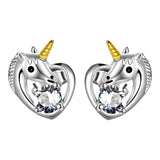 NIP Sterling Silver Unicorn Earrings With Austrian Crystals