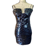 Zara Blue Leopard Animal Print Sequin Dress Size Small