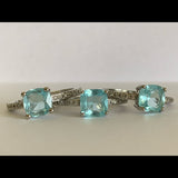 Aquamarine and Diamond Sterling .925 Silver Ring Size 6.5