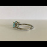 Aquamarine and Diamond Sterling .925 Silver Ring Size 6.5