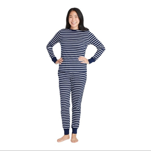 NWT Navy Blue & White Striped 2 Piece Pajama Pant Set Size Small