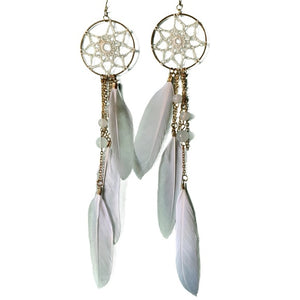 Dream Catcher Feather White Earrings NEW