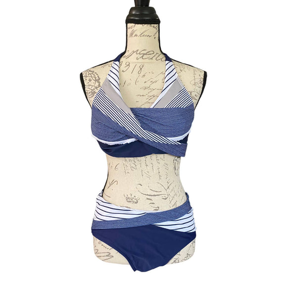 Blue White Wrap Bikini Size X-Large NEW