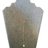 Gold Circle & Pearl Lariat Necklace NEW
