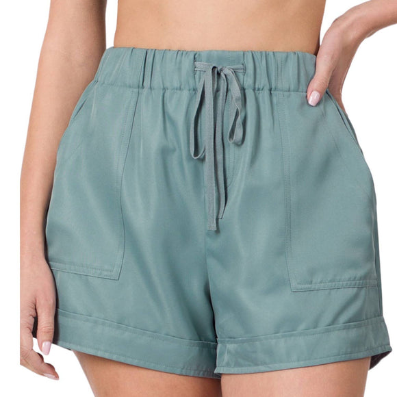 NIP Zenana Blue Gray Drawstring Shorts S, M, L, XL