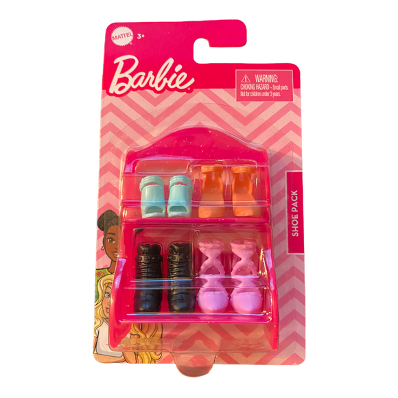 NIP Mattel Barbie Set of 4 Shoes with Shoe Rack