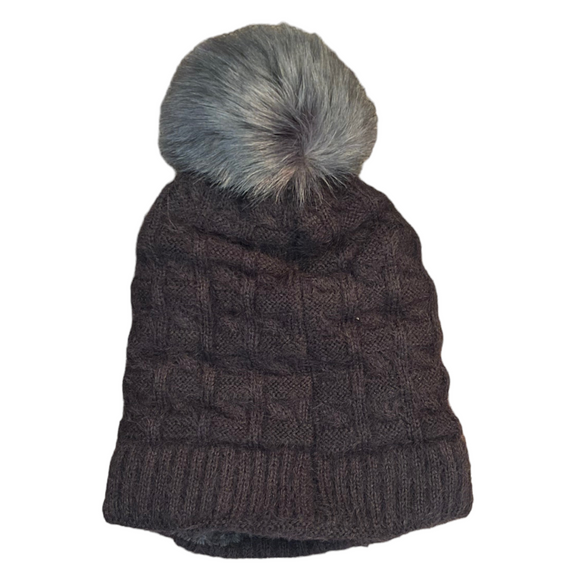 Gray Slouchy Warm Soft Beanie With Faux Fur Lining One Size NEW