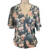 Bloomchic-Short-Sleeve-Green-Pink-Floral-V-Neck-Wrap-Shirt-front