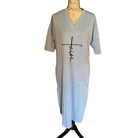NIP Baby Blue Faith Short Sleeve Dress Size 2XL