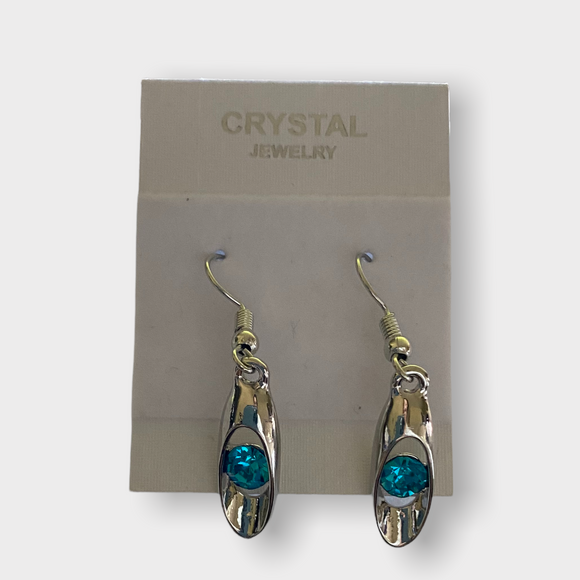 Blue Crystal Silver Dangle Hook Earring