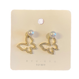 NIP Butterfly Diamond & Pearl Earrings