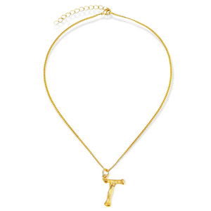18KGP T Bamboo Initial Pendant And Necklace