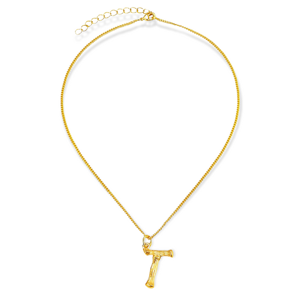 18KGP T Bamboo Initial Pendant And Necklace