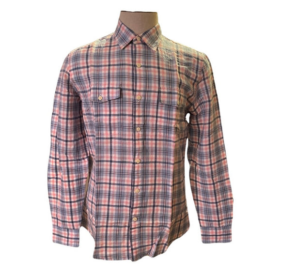 NEW Men’s Pink Blue Long Sleeve Linen Cotton Shirt Size Small