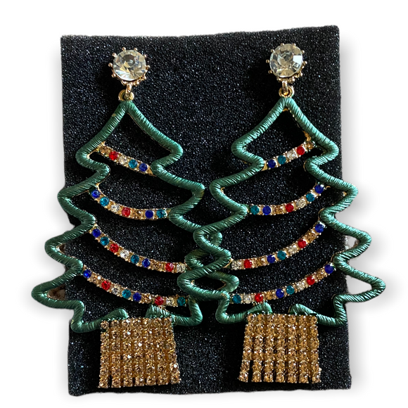 Christmas Tree Oversized Bling Gemstone Earrings