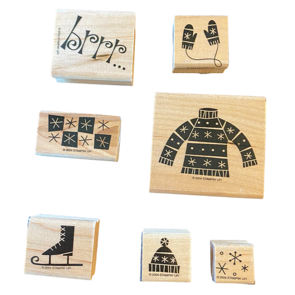 Stampin Up Set of 7 Stamps Bundle Up Ice Skate Sweater Snow Mittens
