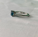 New Ocean Blue & Diamond Ring Size 7 .925 Silver