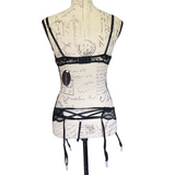 Black Lace 3 Piece Lingerie Bralette Panty Set Size Medium