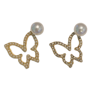 NIP Butterfly Diamond & Pearl Earrings
