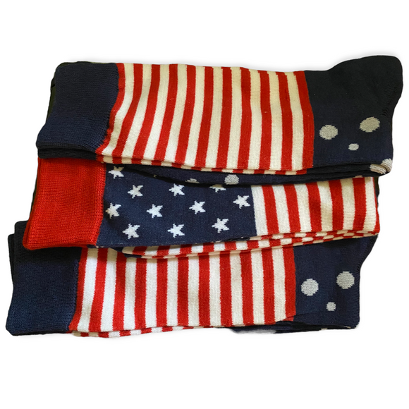 NIP 3 Pairs Crew Dress Novelty American Flag Socks One Size