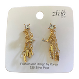 Gold & Faux Diamond Stud Earring With Dangle Ear Cuff