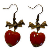 Red Heart And Bow Drop Earrings