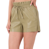 NEW Vegan Leather Paperbag Waist Elastic Shorts With Pockets S M L XL