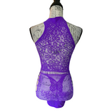 NIP Fishnet Purple Lingerie Babydoll Mesh Mini Dress One Size With Gloves