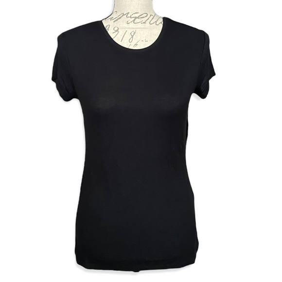 NEW Ribbed Basic Black Fitted Tee Shirt Size Medium