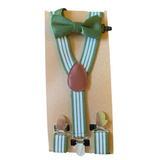 Suspenders & Bow NIP Green & White Tie Set 24” 9Mos-2T