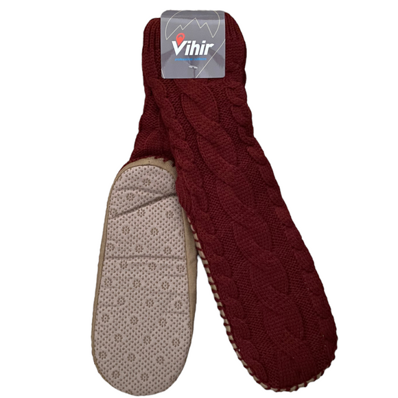 Red Knit Sherpa Lined Non Slip Slipper Socks One Size NEW