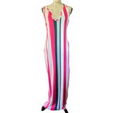 NWOT Pink White Gray Striped Long Maxi Dress Size XL