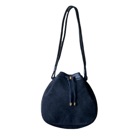 Gucci Vintage Black Suede Pull Front Mini Bucket Tote