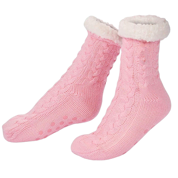 Sherpa Knit Pink Non Slip Slipper Socks One Size