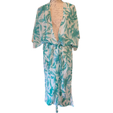 NWT Green & White Semi Sheer Beach Swimsuit Kimono Cover Up Size Small