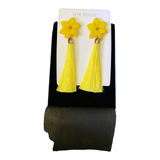 NIB Large Oversized Yellow Flower Beaded Tassel Earrings