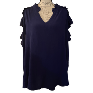 Bloomchic Sleeveless Blue Ruffle Shirt Size 28
