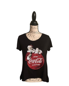 Santa Christmas Drink Coca Cola In Bottles Black Shirt Size Medium