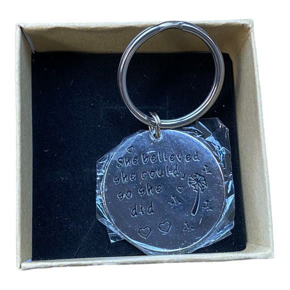 NIB Motivation Silver Keychain She Believed She Could So She Did