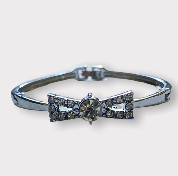 NEW Silver Bangles Bracelet with Bow Bling Faux Diamonds