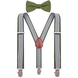 NIP Green & White Suspenders & Bow Tie Set 24” 9Mos-2T