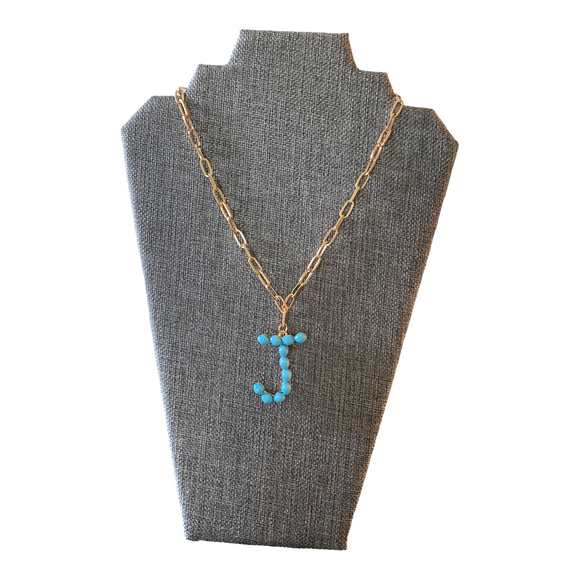 J Initial Charm Gold Link Necklace Choker