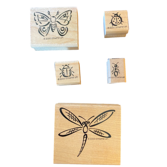 Set of 5 Stampin Up Bunch Of Bugs Stamps Butterfly Dragonfly Ants