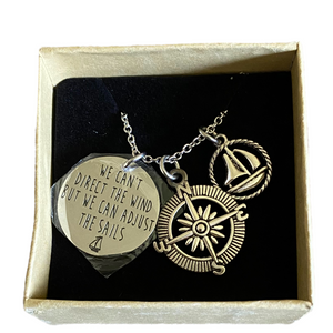 NIB Nautical Sailing 3 Charm Pendant Necklace We Can’t Direct The Wind