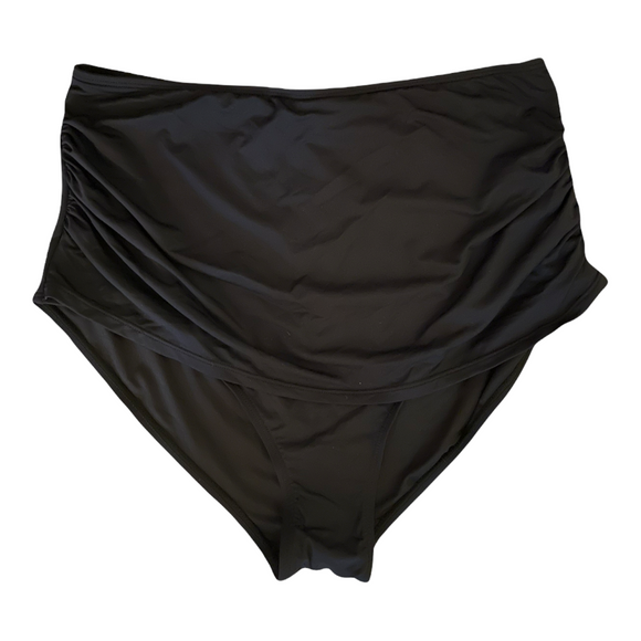 NIP Black Shekini Ruched High Waisted Bikini Bottom XL