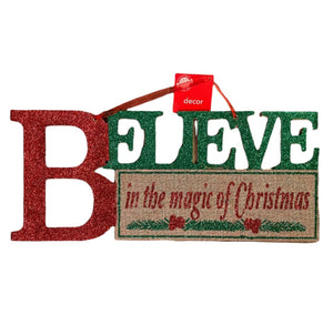 Believe In The Magic Of Christmas Holiday Glitter Sign Decorations