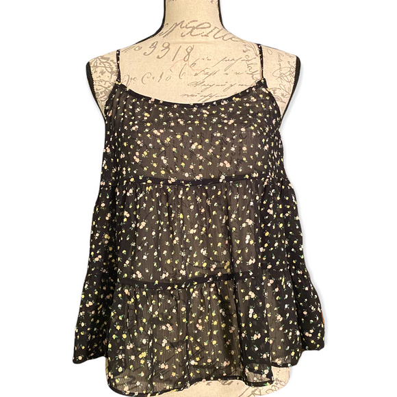 H&M Divided Semi Sheer Floral Babydoll Top Size Small