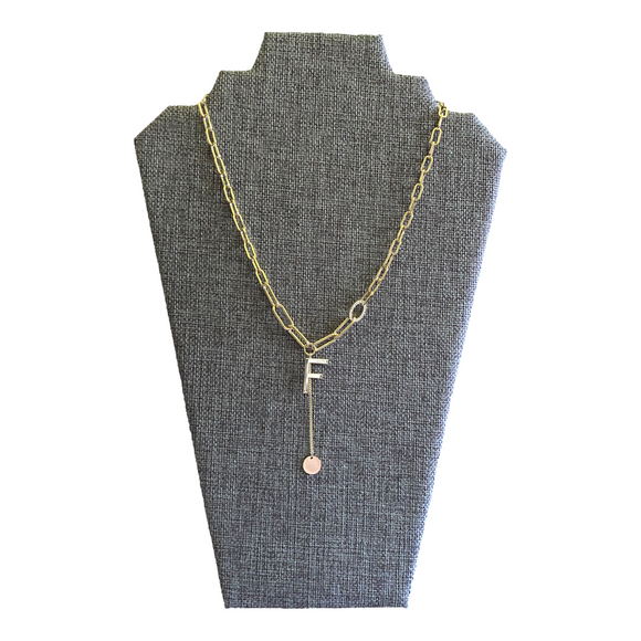 F Initial Link Necklace Gold Tone