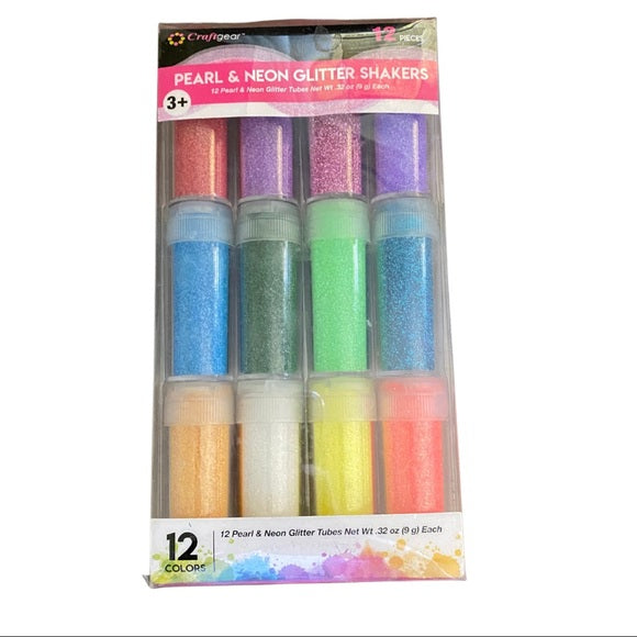 12 Pearl & Neon Sparkle Glitter Assorted Color Crafting Shakers NEW